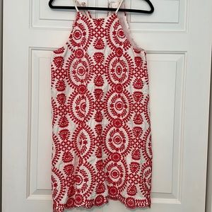 White and Red Embroidered Halter Dress